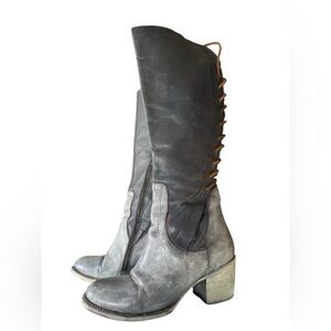 Gray Leather Knee-High Boots FREEBIRD cosmo 8